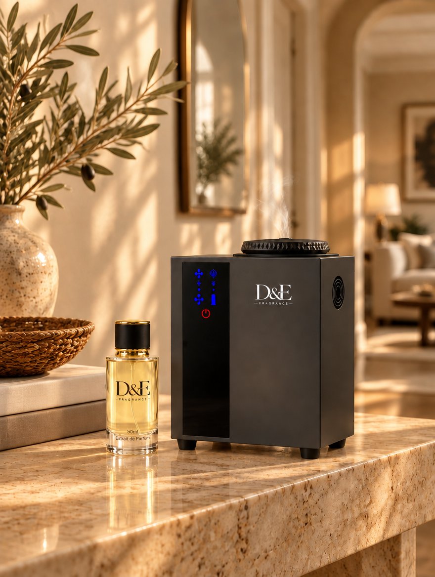 D&E Smart Diffuser on a console table at home