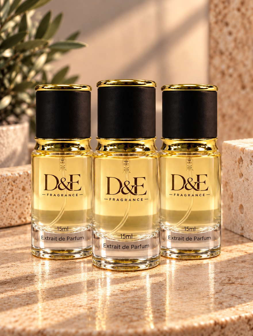 D&E Fragrance 3 x 15ml Extrait de Parfum bottles